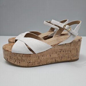NEW Stuart Weitzman Carmen Midi Wedge Sz 9.5 Sandal Platform White Leather Cork
